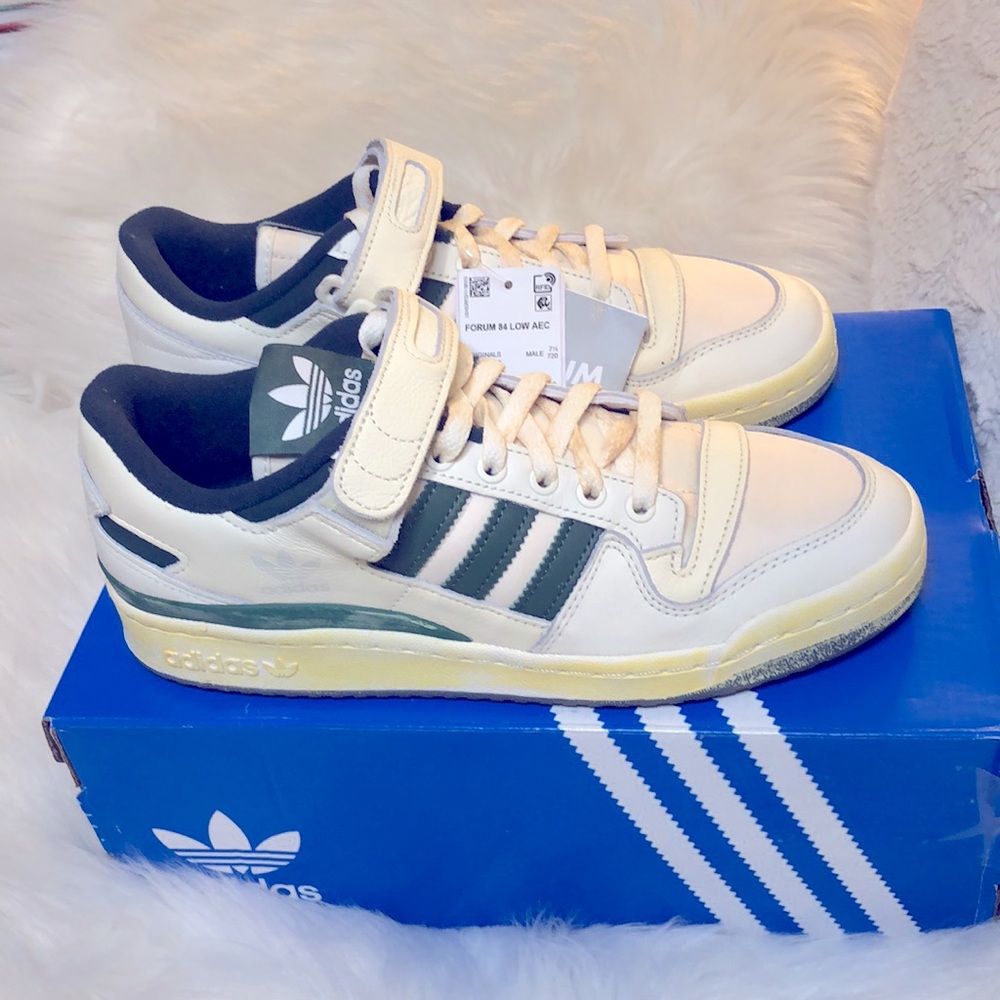 New! Adidas Originals Forum 84 Low Men’s 8 Wh/Green Leather Court Sneakers